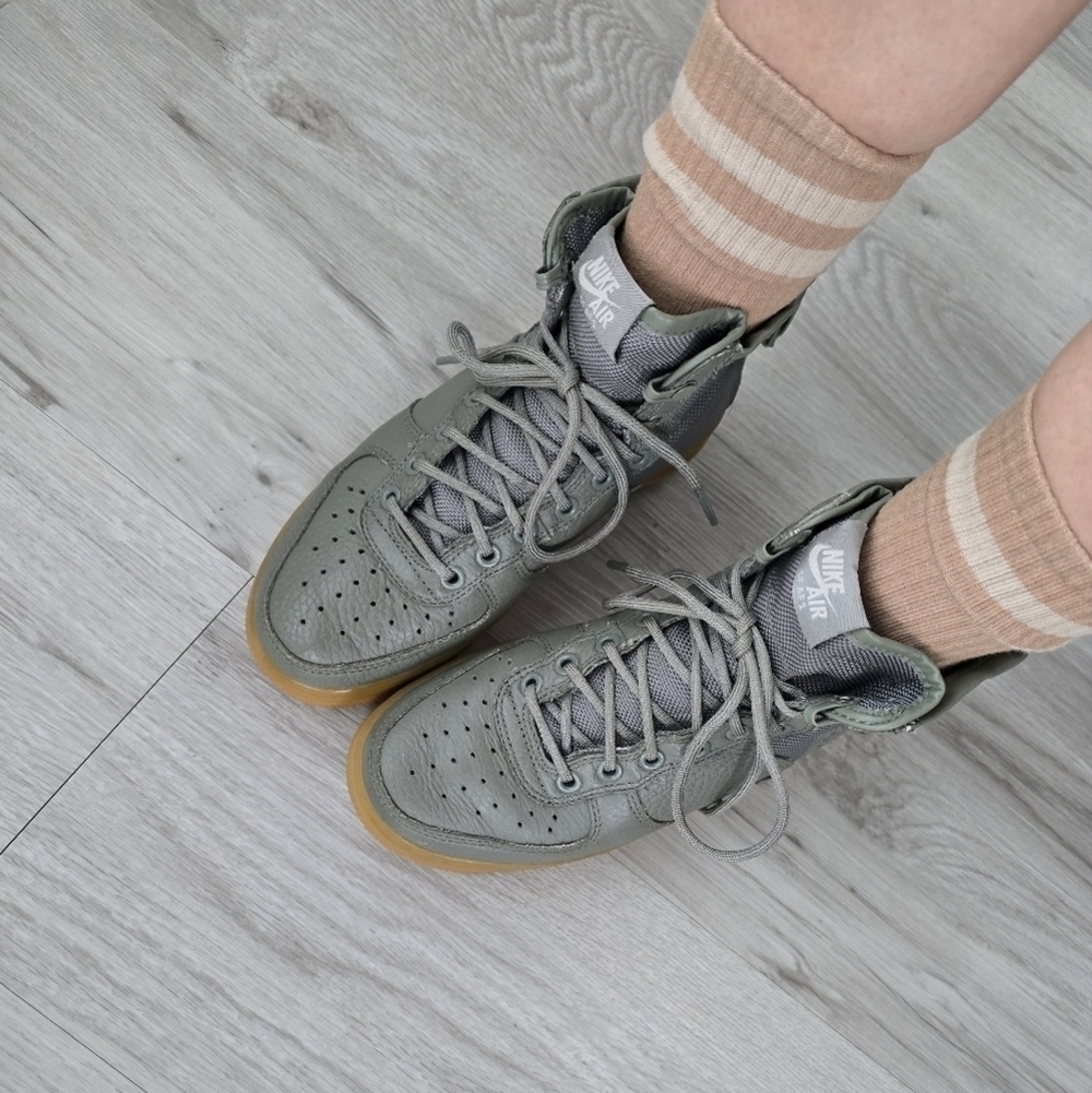 Nike | SF AF1s 'Dark Stucco' olive green gumsole hi-top sneakers | WMS 6.5